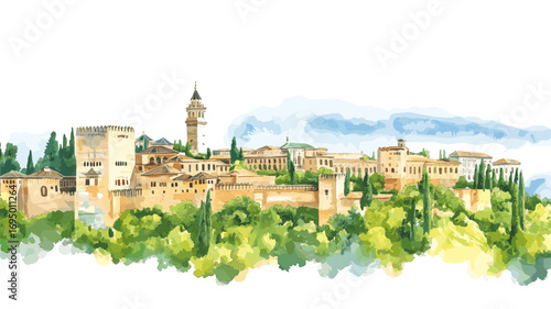 Alhambra. Alhambra watercolor vector illustration