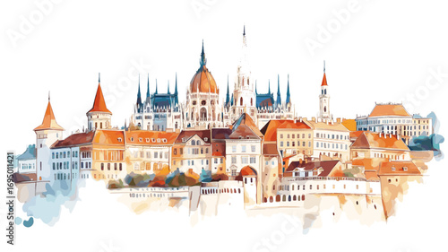 Fisherman's Bastion. Fisherman's Bastion watercolor vector illustration