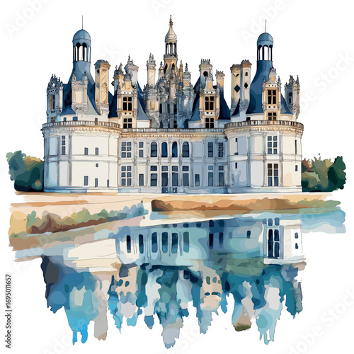Chateau de Chambord . Chateau de Chambord  watercolor vector illustration