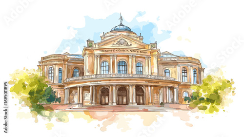 Odessa Opera and Ballet Theater. Odessa Opera and Ballet Theater watercolor vector illustration