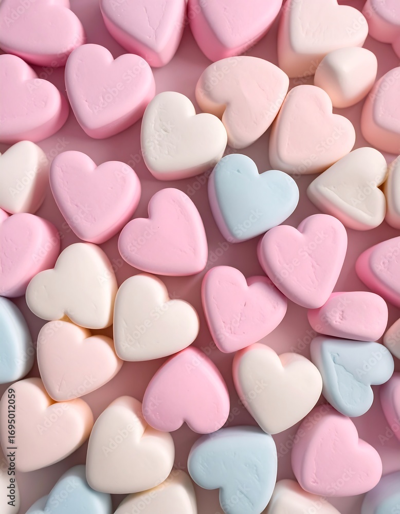 Fototapeta premium Heart-shaped marshmallows in pastel colors