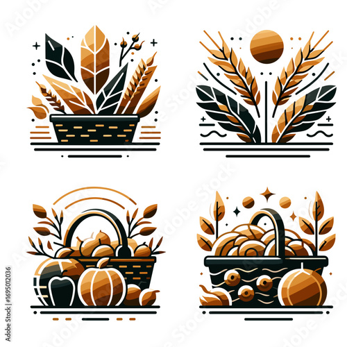 Harvest basket full of fruits and leaves in autumn and warm colors  