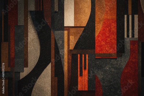 Abstract composition of textured shapes in warm earth tones