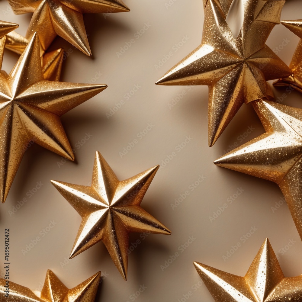 Obraz premium Golden star Christmas ornament on plain background, festive studio photo