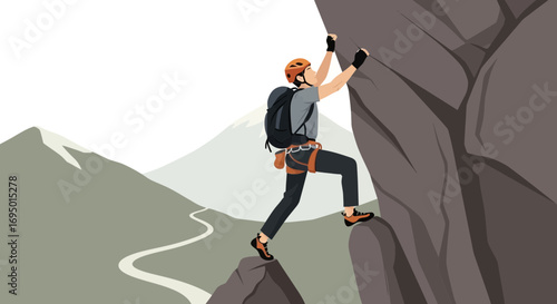 Illustration of a Person Climbing a Rock Mountain Outdoors Adventure Concept