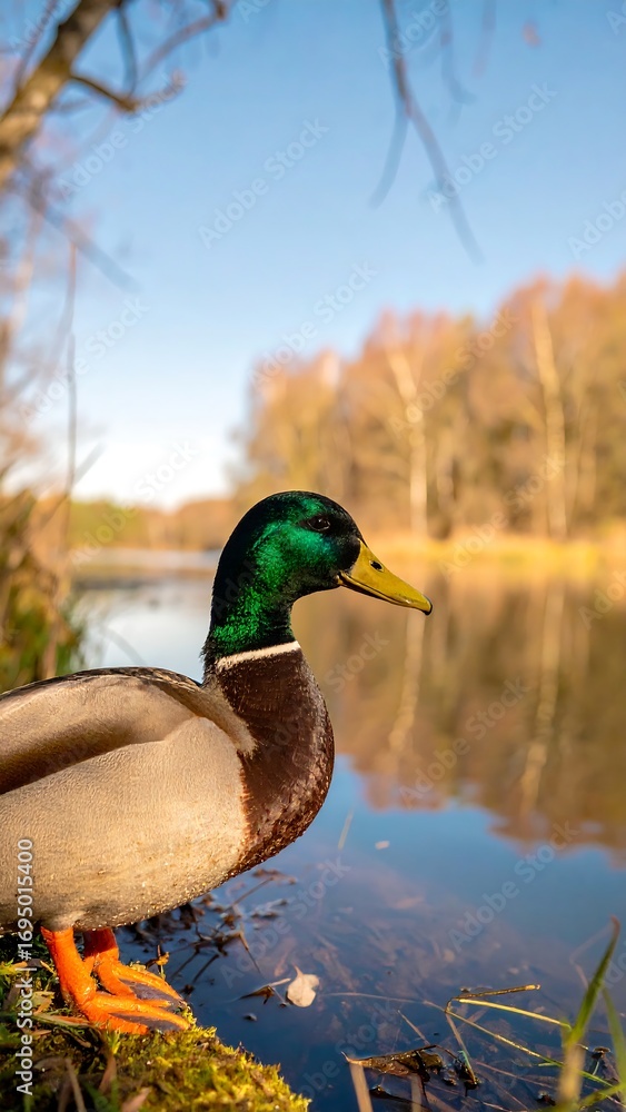 Fototapeta premium Mallard by a serene lake