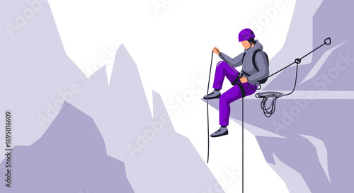 Illustration of a person rappelling down a mountain during an adventure sport activity