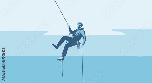 Illustration of a person rappelling down a rope during outdoor adventure in color