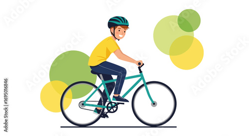 Illustration of a person riding a bicycle with helmet, ideal for cycling concepts