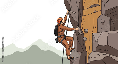 Illustration of a person rock climbing, outdoor adventure, sport activity concept