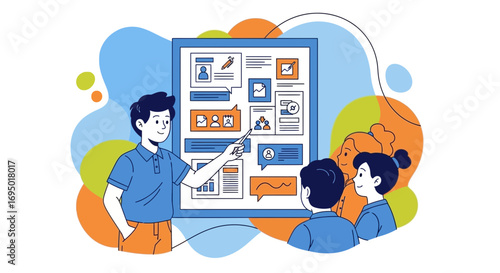 Illustration of a Presentation with a Team and Presentation Screen for Business