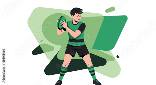 Illustration of a rugby player throwing the ball with modern and flat style design