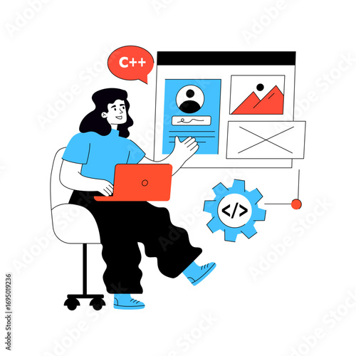 A colored vector design of working on website