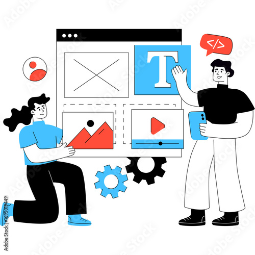 Editable design illustration of content management