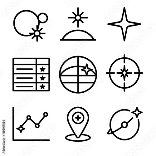 Astronomy Icon Collection. Outline style icon of Star of Bethlehem Astronomy: planet conjunction star, heliacal rising chart,