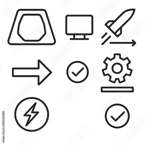 Aegis System Outline Icons. Outline style icon of Aegis Combat System Panels: SPY-1 array, track file box, engage on remote icon,