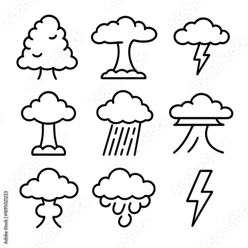Thunderstorm Anatomy Icon. Outline style icon of Thunderstorm Anatomy: towering cumulonimbus, anvil top, updraft column, downdraft