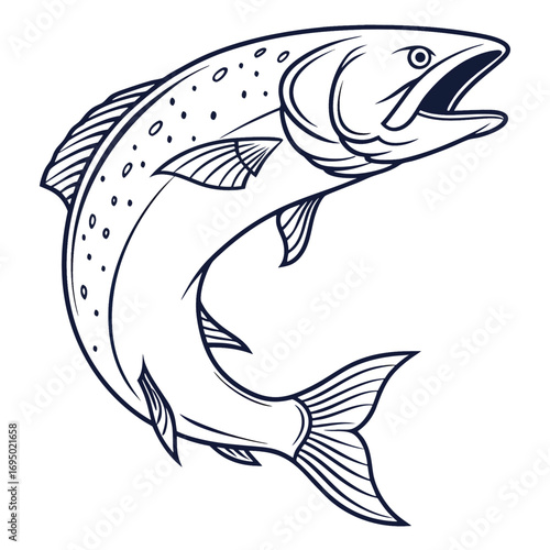 Artistic salmon fish illustration with vibrant colors