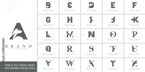 a to z letters wolf head logo design collection. English all alphabet logo collection. Letters with animal heads