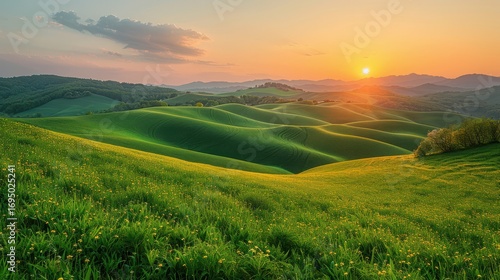 Golden sunset over rolling tuscan hills