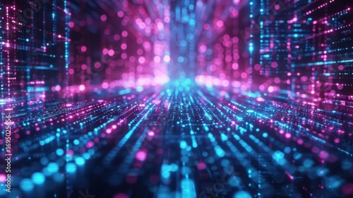 Wallpaper Mural abstract cyber neon mesh lines in blue and pink Torontodigital.ca