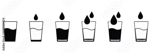 WebVisualizing water measurement and fluid levels with clear icons of glasses filling up step-by-step for educational or scientific presentation