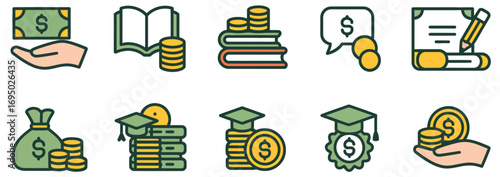 WebIllustrations depicting financial literacy concepts, including money, education, and investment, perfect for educational materials and business presentations.