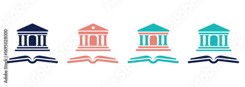 WebDiscover knowledge and wisdom through iconic governmental and academic symbols representing education, law, and research in diverse, modern color palettes