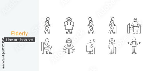 Elderly Icon Pack Design with Liner Style Design Template