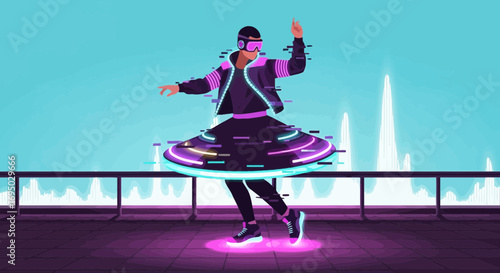 Dancing in a futuristic cityscape with augmented reality elements creates a unique visual experience