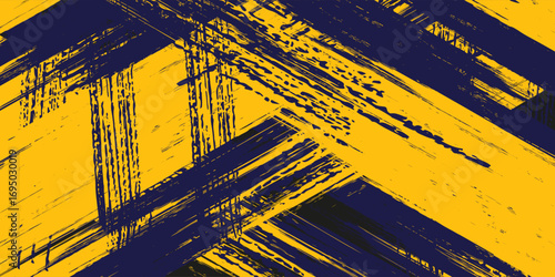 Abstract yellow-blue frame on a dark background. Sporty design in grunge style. Illustration for sports, athletics, training, workout, etc.