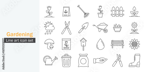Set of Gardening Icon Pack  Line Art Style Design Template