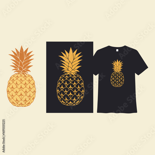 Vector art of a pineapple and tshirt design on a cream background