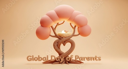 Wallpaper Mural Heart-shaped tree sculpture celebrating global day of parents with nest and bird design Torontodigital.ca
