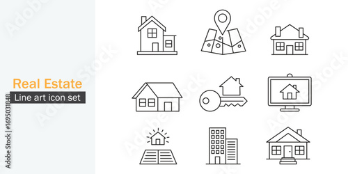 Real estate Icon Bundle Line Art Style Template