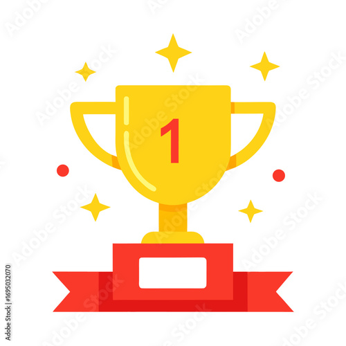 gold trophy cup with ribbon vector