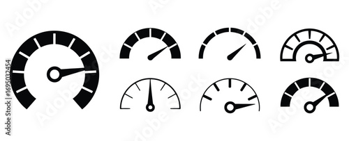 WebSet of speedometer gauges representing speed, performance, and progress, perfect for business, technology, and design projects needing dynamic visual elements