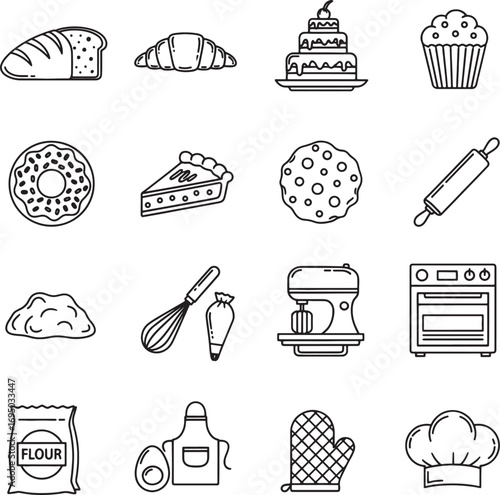 Set of Bakery and Pastry Outline Icons