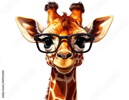 Firefly_-Baby giraffe with glasses, cartoon style, transparent PNG