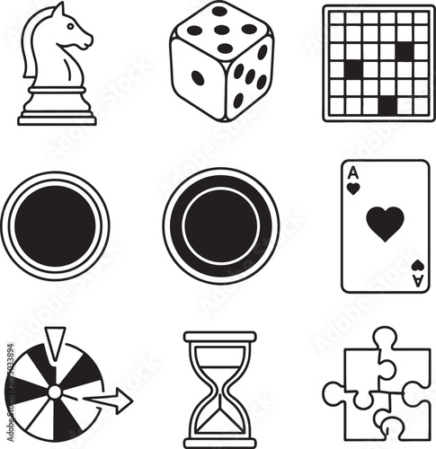 Set of Board Game and Casino Outline Icons

