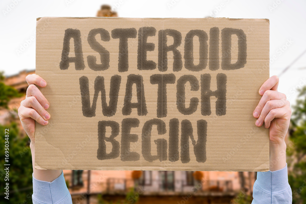 Naklejka premium “Asteroid Watch Begin” operational launch of the Vera C. Rubin Observatory—poised to detect dark matter and distant worlds. SPACE. OBSERVATORY. ASTRONOMY. DISCOVERY. OBSERVATION. UNIVERSE.