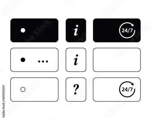 Set of nine icons representing different functions