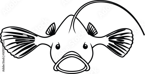 Monkfish Silhouette with Wide Head and Lure Vector Illustration - Monkfish Anatomy Silhouette Vector