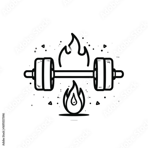 Fitness Dumbbell With Fire Flames Representing Intense Workout.