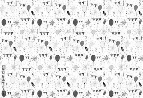 monochrome color ornament variations for celebration or birthday! Cheerful seamless pattern on a white background, ideal for celebrations, party, and birthday events. Celebrate with fun!