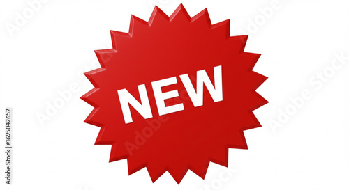 Red starburst new product announcement isolated on white background