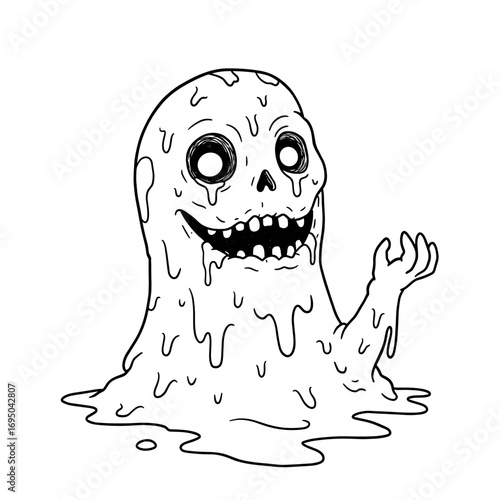 Cartoon ghost character with a skull face for Halloween  