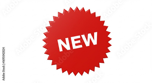 Red starburst sticker with the word new in white letters isolated on white background