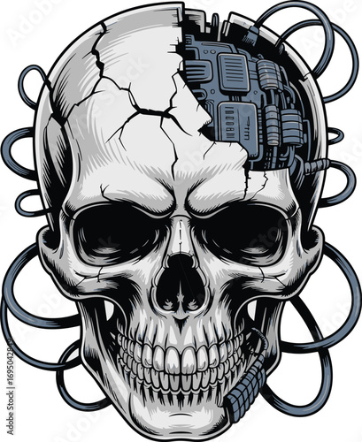 Biomechanical Cyberpunk Skull Vector Illustration