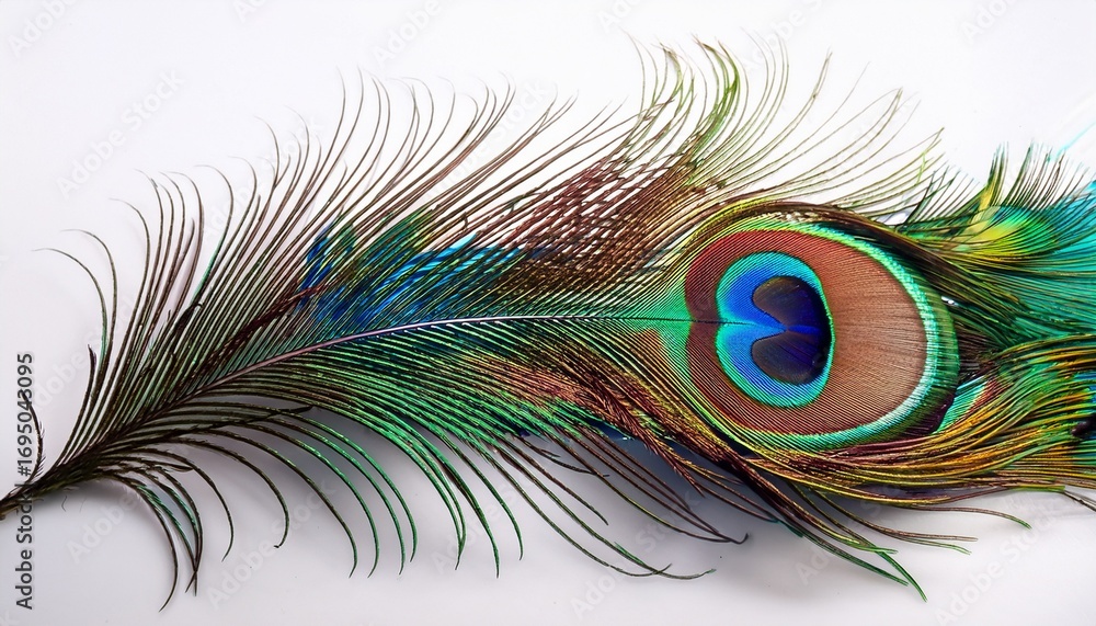 Fototapeta premium peacock feather with vibrant hues on a white background